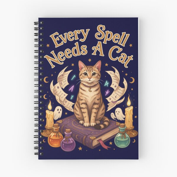 Item preview, Every Spell Needs a Cat – Cute Magical Witch Cat with Spell Book designed and sold by PatsiRose.