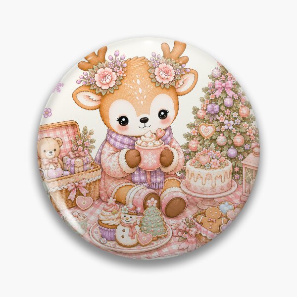 Item preview, Cute Reindeer Christmas Picnic | Kawaii Cottagecore Holiday Tea Party with Christmas Tree & Gingerbread Cookies designed and sold by looplandger.