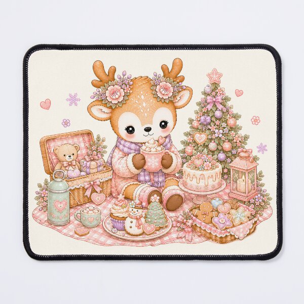 Item preview, Cute Reindeer Christmas Picnic | Kawaii Cottagecore Holiday Tea Party with Christmas Tree & Gingerbread Cookies designed and sold by looplandger.