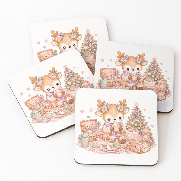 Item preview, Cute Reindeer Christmas Picnic | Kawaii Cottagecore Holiday Tea Party with Christmas Tree & Gingerbread Cookies designed and sold by looplandger.
