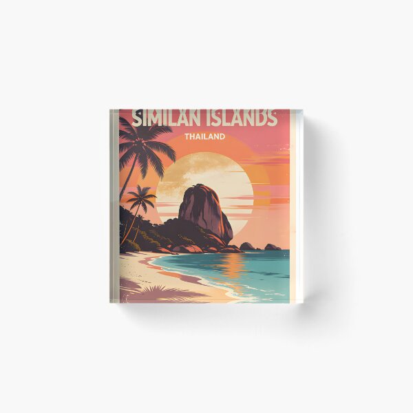 Item preview, Similan Islands Thailand Retro Sunset Travel Poster – Andaman Sea Coastal Artwork designed and sold by Spirit of Siam.