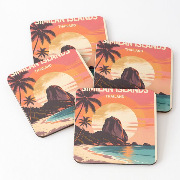 Item preview, Similan Islands Thailand Retro Sunset Travel Poster – Andaman Sea Coastal Artwork designed and sold by Spirit of Siam.
