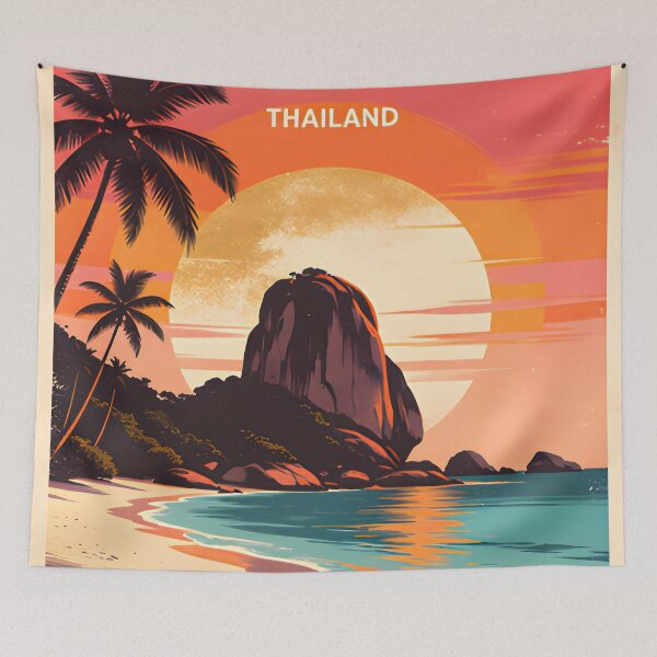 Item preview, Similan Islands Thailand Retro Sunset Travel Poster – Andaman Sea Coastal Artwork designed and sold by Spirit of Siam.
