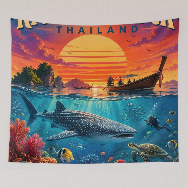 Item preview, RICHELIEU ROCK Thailand Retro Sunset Travel Poster – Andaman Sea Coastal Artwork designed and sold by Spirit of Siam.