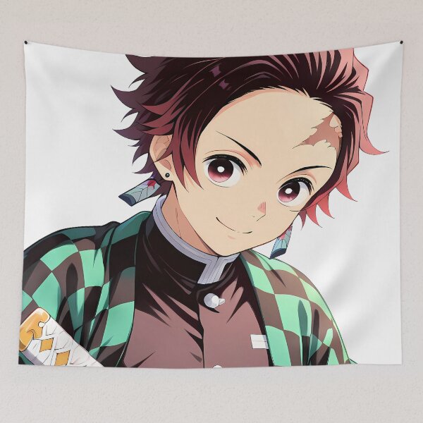 Item preview, Tanjiro Kamado Demon Slayer Sweet Smile Checkered Cloak Portrait designed and sold by GABRIELMURPHY.