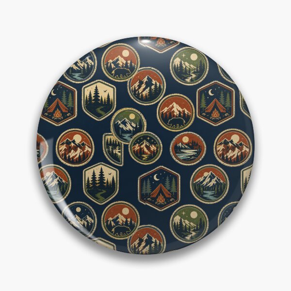 Item preview, Retro Camping Badge Patch Vintage Seamless Pattern designed and sold by Inkworksbyshery.