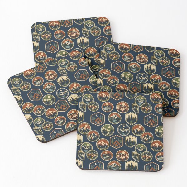 Item preview, Retro Camping Badge Patch Vintage Seamless Pattern designed and sold by Inkworksbyshery.