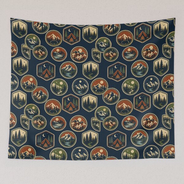 Item preview, Retro Camping Badge Patch Vintage Seamless Pattern designed and sold by Inkworksbyshery.