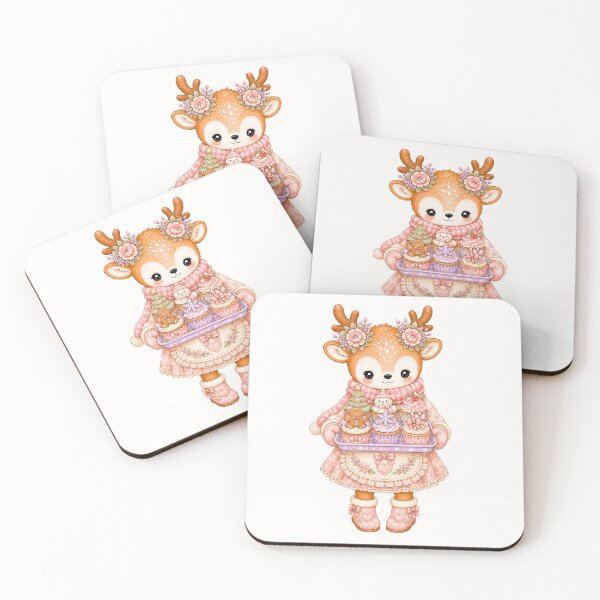 Item preview, Cute Reindeer Holding Christmas Cupcakes | Kawaii Cottagecore Holiday Baking Pastel Christmas Deer Illustration designed and sold by looplandger.