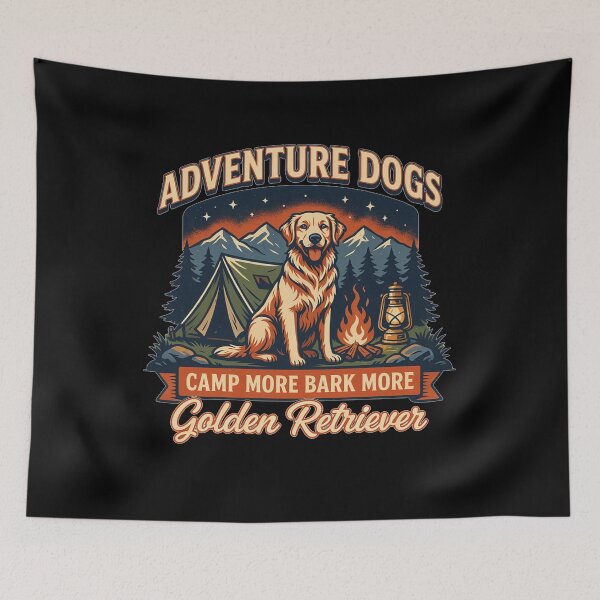 Item preview, Adventure Dogs – Camp More Bark More | Golden Retriever Vintage Camping designed and sold by No Excuses Supply.