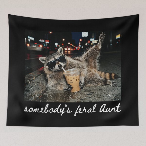 Item preview, Somebodys Feral Aunt Funny Raccoon Drinking Iced Coffee Night Street Meme Design designed and sold by PhocoNibict.