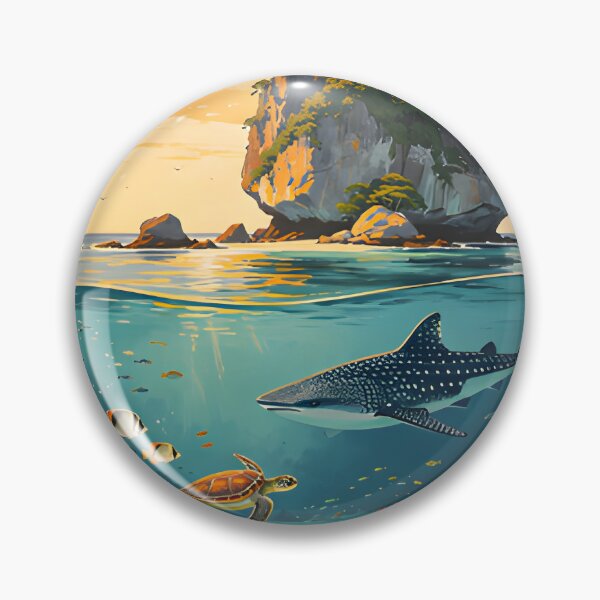 Item preview, Retro tropical sunset poster illustration of Richelieu Rock, Andaman Sea, Thailand. designed and sold by Spirit of Siam.