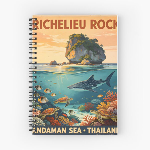 Item preview, Retro tropical sunset poster illustration of Richelieu Rock, Andaman Sea, Thailand. designed and sold by Spirit of Siam.