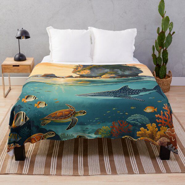 Item preview, Retro tropical sunset poster illustration of Richelieu Rock, Andaman Sea, Thailand. designed and sold by Spirit of Siam.