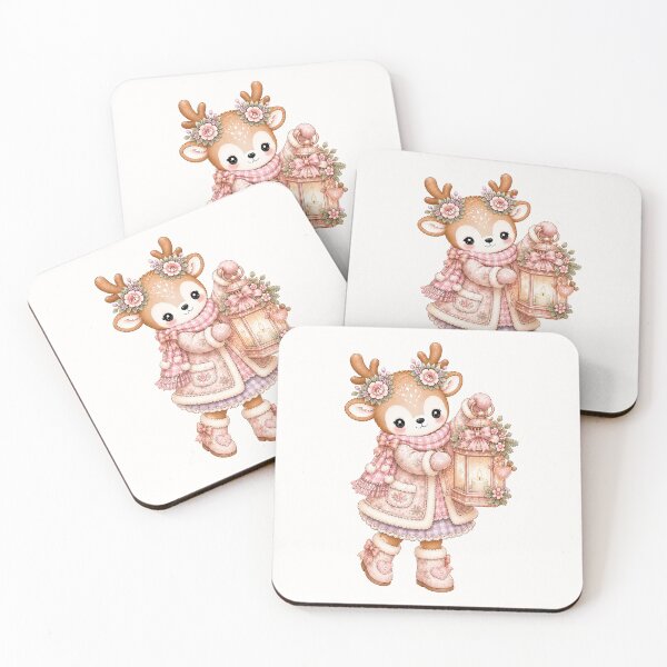 Item preview, Cute Reindeer Holding Christmas Lantern | Kawaii Cottagecore Pastel Winter Holiday Deer with Cozy Candle Illustration designed and sold by looplandger.