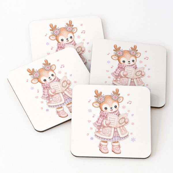 Artikelvorschau, Cute Reindeer Singing Christmas Carols | Kawaii Cottagecore Pastel Holiday Caroler Deer Winter Music Illustration entworfen und verkauft von looplandger.