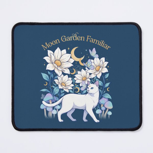 Item preview, Moon Garden Familiar – Mystical White Cat in a Moonlit Flower Garden designed and sold by PatsiRose.