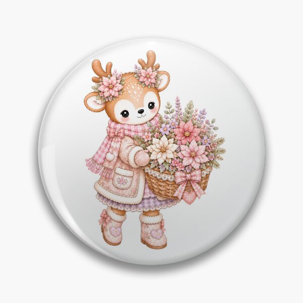 Item preview, Cute Reindeer with Poinsettia Flower Basket | Kawaii Cottagecore Christmas Floral Deer Pastel Winter Holiday Illustration designed and sold by looplandger.