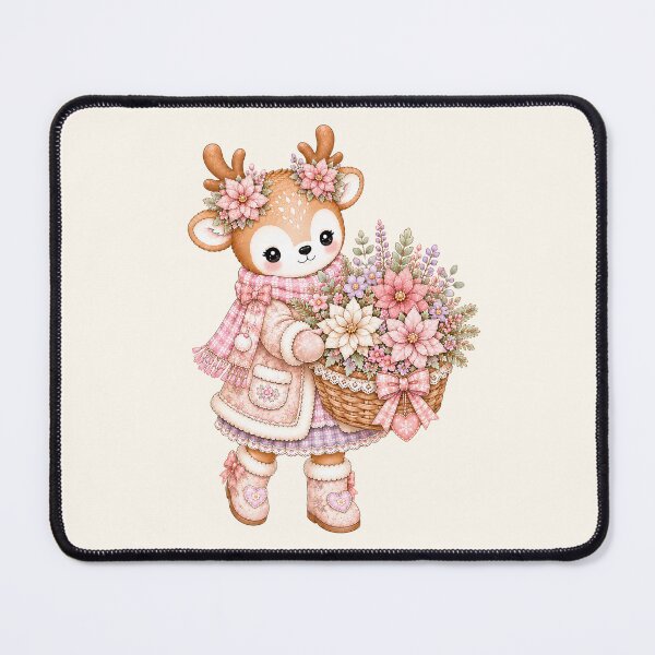 Item preview, Cute Reindeer with Poinsettia Flower Basket | Kawaii Cottagecore Christmas Floral Deer Pastel Winter Holiday Illustration designed and sold by looplandger.