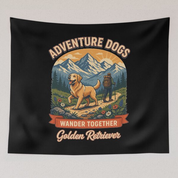 Item preview, Adventure Dogs – Wander Together | Golden Retriever Vintage Hiking designed and sold by No Excuses Supply.