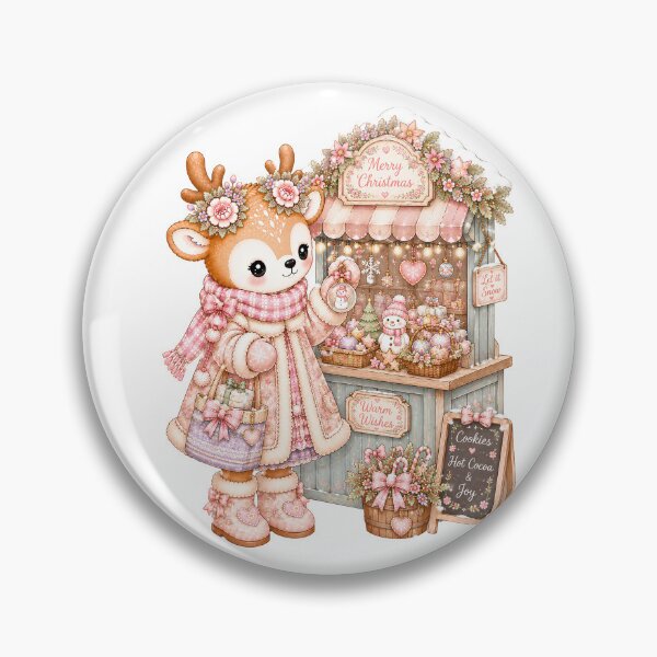Item preview, Cute Reindeer at Christmas Market Stall | Kawaii Holiday Shop Deer Pastel Christmas Cottagecore Illustration designed and sold by looplandger.