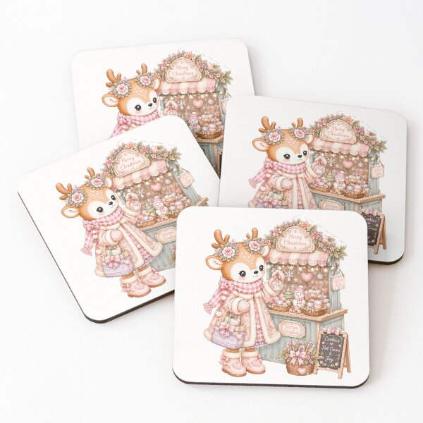 Item preview, Cute Reindeer at Christmas Market Stall | Kawaii Holiday Shop Deer Pastel Christmas Cottagecore Illustration designed and sold by looplandger.