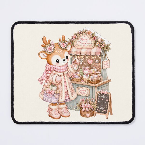 Item preview, Cute Reindeer at Christmas Market Stall | Kawaii Holiday Shop Deer Pastel Christmas Cottagecore Illustration designed and sold by looplandger.
