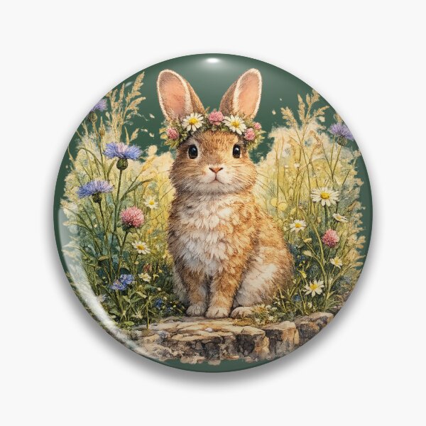 Item preview, Cute Cottagecore Bunny in Wildflower Meadow Watercolor Rabbit Floral Illustration designed and sold by MagicMakerPh⭐⭐⭐⭐⭐.