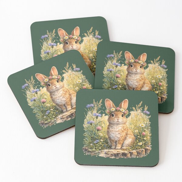 Item preview, Cute Cottagecore Bunny in Wildflower Meadow Watercolor Rabbit Floral Illustration designed and sold by MagicMakerPh.