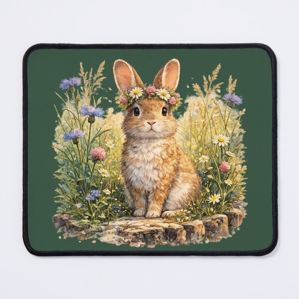 Item preview, Cute Cottagecore Bunny in Wildflower Meadow Watercolor Rabbit Floral Illustration designed and sold by MagicMakerPh.