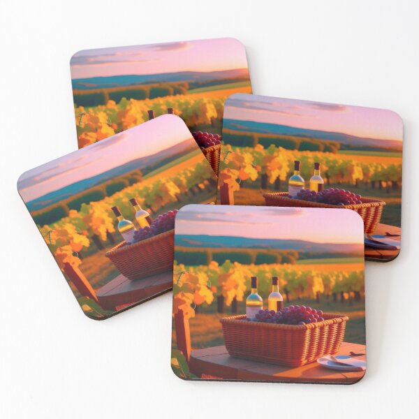 Item preview, Sunset Vineyard Picnic Wine Bottles and Grapes Painting designed and sold by UmSkelig834.