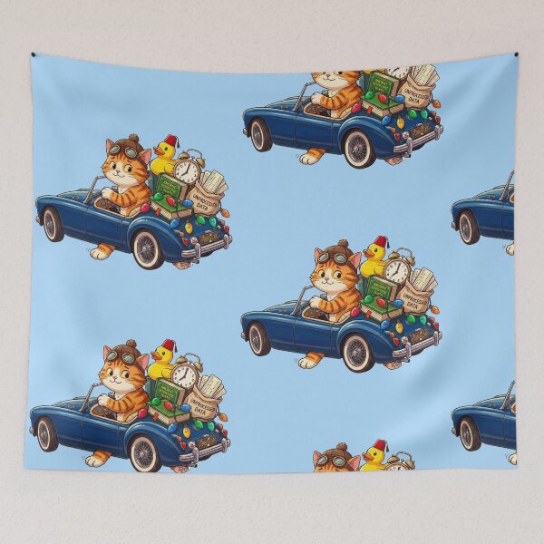 Item preview, Funny Cat Driving Retro Blue Car Cute Duck Cartoon designed and sold by Fatomfatom.