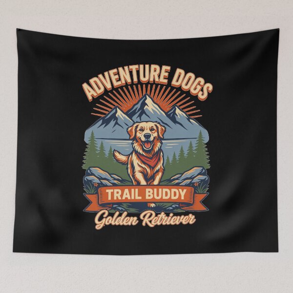 Item preview, Adventure Dogs – Trail Buddy | Golden Retriever Vintage Hiking designed and sold by No Excuses Supply.