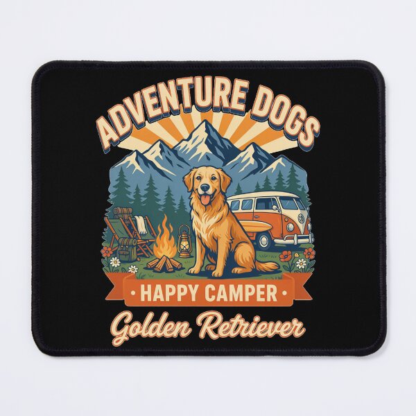 Item preview, Adventure Dogs – Happy Camper | Golden Retriever Vintage Camping designed and sold by No Excuses Supply.
