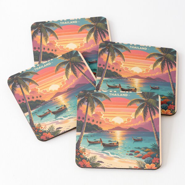 Item preview, Koh Lepe Thailand Retro Sunset Travel Poster – Andaman Sea Coastal Artwork designed and sold by Spirit of Siam.