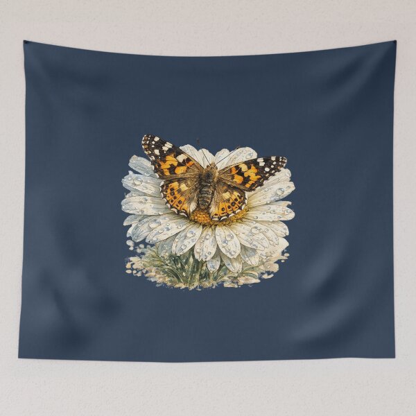Item preview, Painted Lady Butterfly on Daisy Watercolor Botanical Nature Illustration designed and sold by MagicMakerPh⭐⭐⭐⭐⭐.