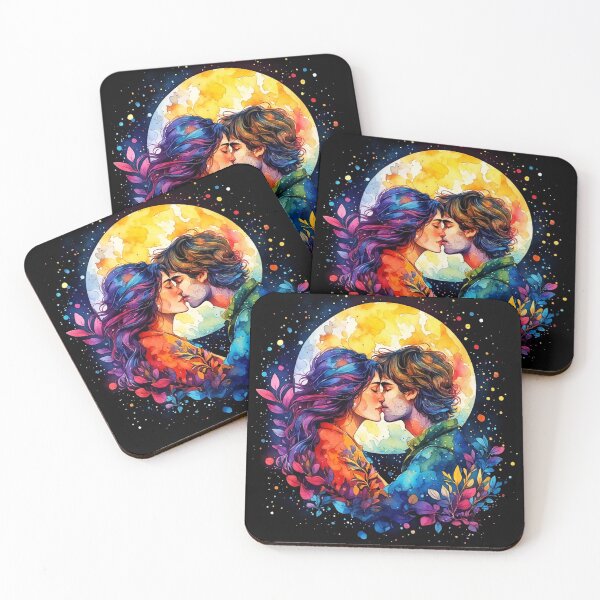 Item preview, Couple in Love with Full Moon Colorful Watercolor designed and sold by AurossaDesign.