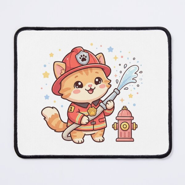 Item preview, Cute Chibi Firefighter Kitten Illustration designed and sold by  Cat Lady.