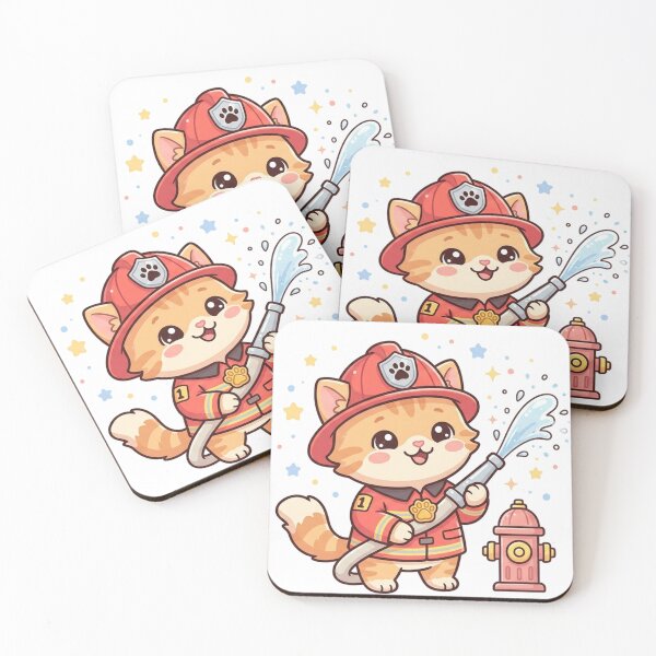 Item preview, Cute Chibi Firefighter Kitten Illustration designed and sold by  Cat Lady.