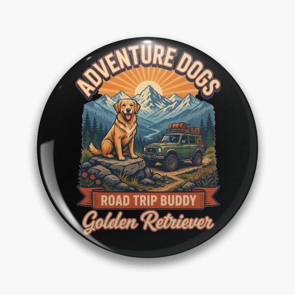 Item preview, Adventure Dogs – Road Trip Buddy | Golden Retriever Vintage Off-Road Camping designed and sold by No Excuses Supply.
