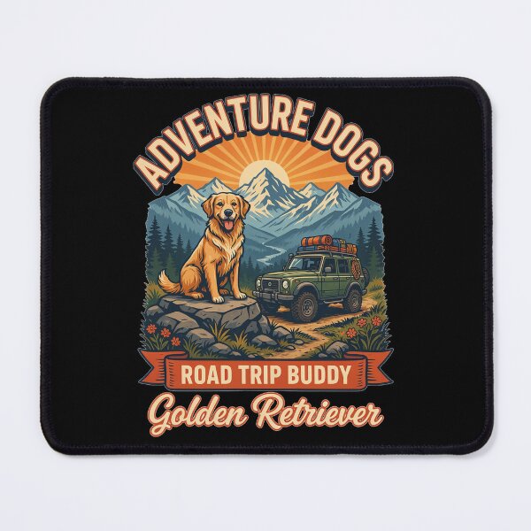Item preview, Adventure Dogs – Road Trip Buddy | Golden Retriever Vintage Off-Road Camping designed and sold by No Excuses Supply.