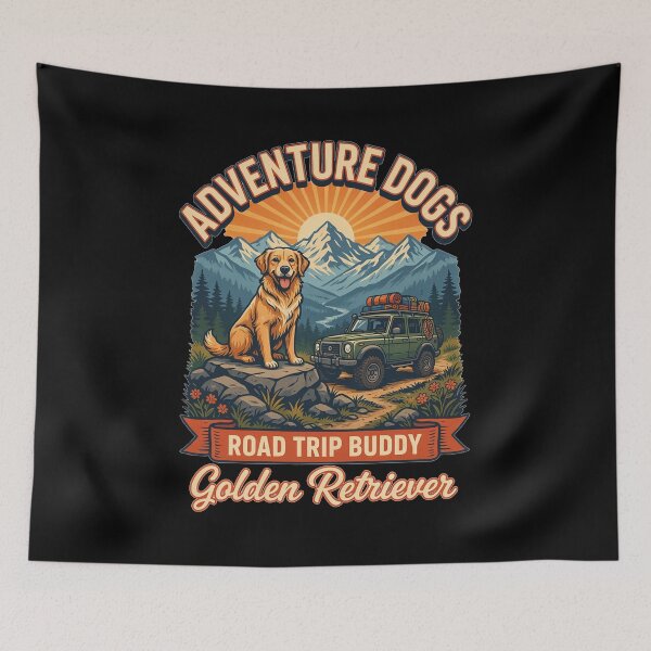 Item preview, Adventure Dogs – Road Trip Buddy | Golden Retriever Vintage Off-Road Camping designed and sold by No Excuses Supply.