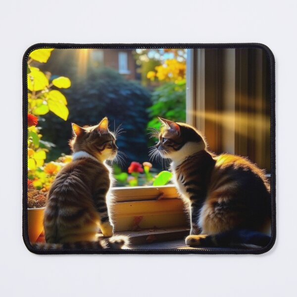 Item preview, Sunlit Window Cats Sitting on Windowsill Golden Hour Painting designed and sold by UmSkelig834.