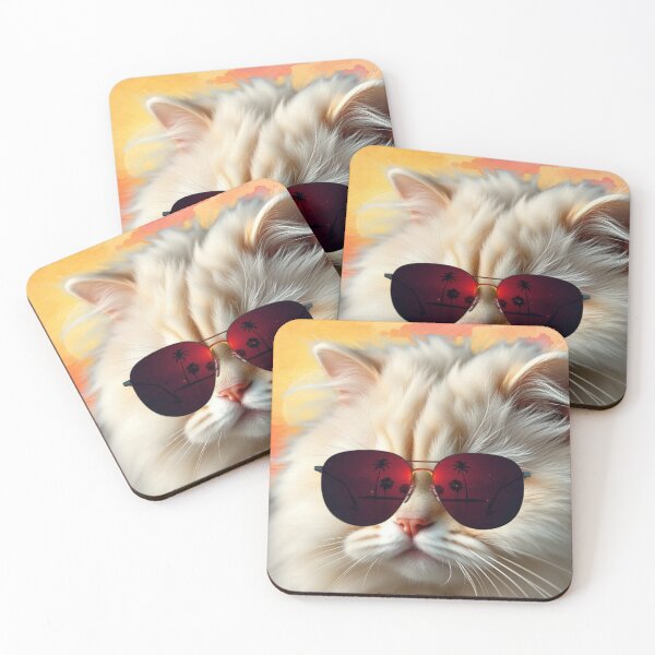 Item preview, White Persian Cat Wearing Sunglasses Summer Vibes Sunset Beach designed and sold by hoodiehood.