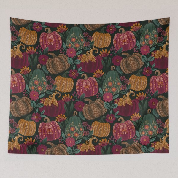 Item preview, Velvet Folk Art Pumpkins Pattern designed and sold by meghanmarie.