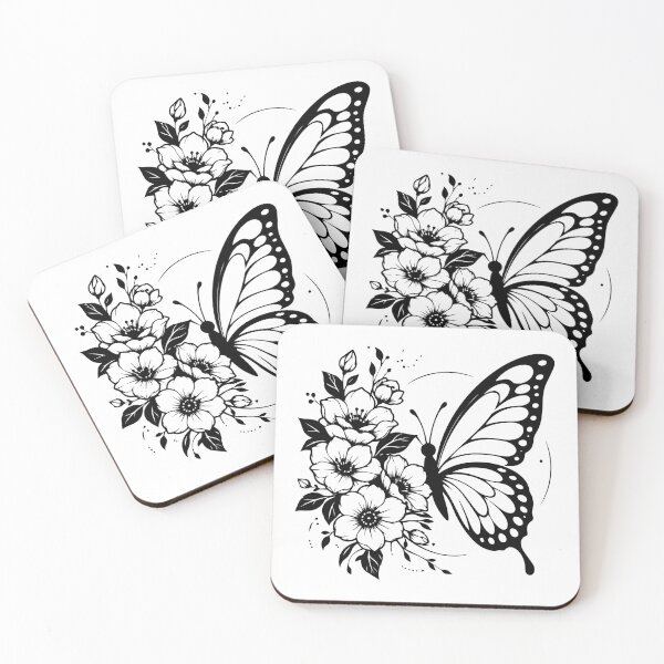 Item preview, Butterfly & Floral Line Art | Elegant Nature Tattoo Style PNG | Vintage Botanical Illustration designed and sold by ucpstudio.
