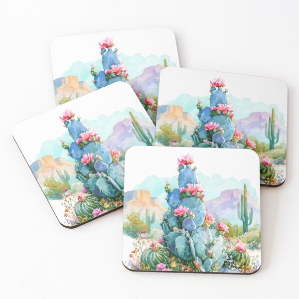 Item preview, Watercolor Blooming Cactus Southwestern Desert Landscape designed and sold by MargaretWiktor.