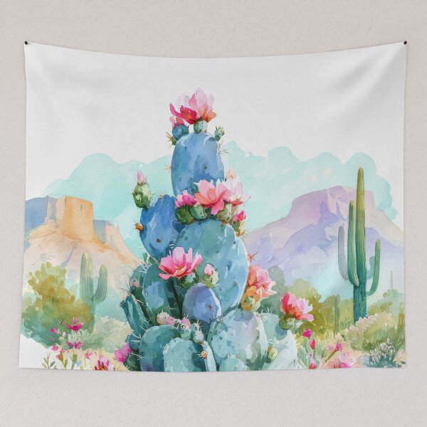 Item preview, Watercolor Blooming Cactus Southwestern Desert Landscape designed and sold by MargaretWiktor.