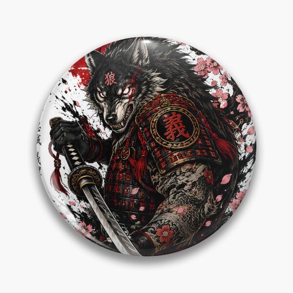 Item preview, Bushido Wolf Samurai - Japanese Warrior Art with Cherry Blossoms & Red Sun designed and sold by SupernovaNote.