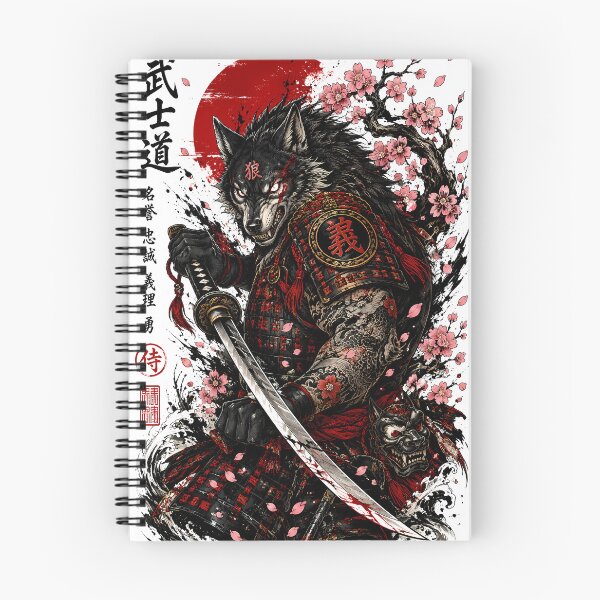 Item preview, Bushido Wolf Samurai - Japanese Warrior Art with Cherry Blossoms & Red Sun designed and sold by SupernovaNote.